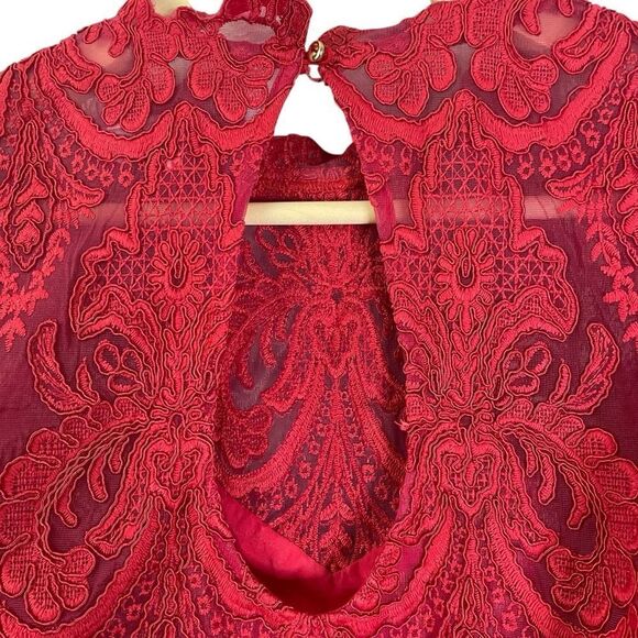 Saylor Norma Red Lace Top Long Sleeve High Neck Sheer - Picture 6 of 12